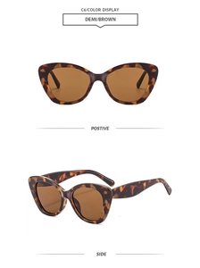 Front- und Seitenansicht der Cat-Eye-Sonnenbrille mit braunem Demi-Rahmen und Gläsern