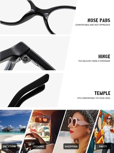 Detail view of reinforced metal hinges and ergonomic nose pads on oval frame glasses