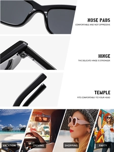 Detail of vintage square sunglasses with ergonomic temples and integrated nose pads