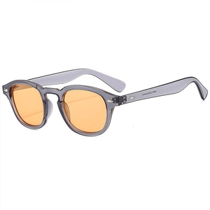 Retro round panto sunglasses with transparent grey frame and orange tinted lenses