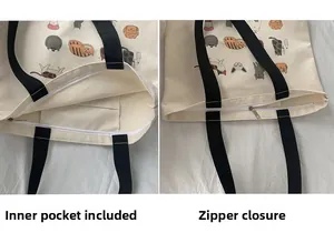 Détail du sac en toile avec fermeture éclair sécurisée et poche intérieure pratique