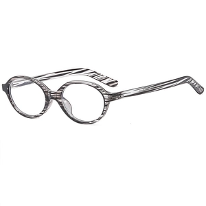 Classic retro oval glasses frame with black and gray stripes on a transparent finish