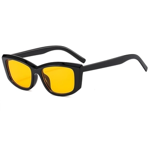 Retro square frame sunglasses with thick black glossy rims and bright yellow lenses