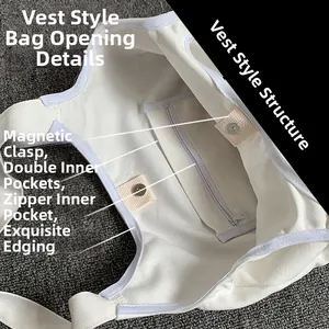 Détail de l'intérieur du sac en toile avec boucle magnétique, poche zippée et compartiments