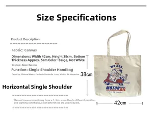 Detail view of canvas tote bag dimensions 42x38x5cm with vintage scooter graphic