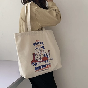 Retro canvas tote bag with 1988 motor oil illustration and large storage capacity