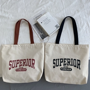 Large capacity canvas tote bags in retro American style with red and black letter prints