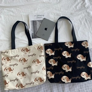Borsa Tote In Tela Con Stampa Cane Cartone Animato Grande Capacità Borsa A Spalla Casual Stile Giapponese