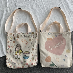 Sacs cabas en toile crème avec illustrations de dessins animés et bandoulières réglables