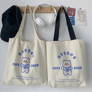 Borsa Tote In Tela Con Stampa Orso Cartone Animato Borsa A Tracolla Grande Capacità Stile Giapponese Per Donne