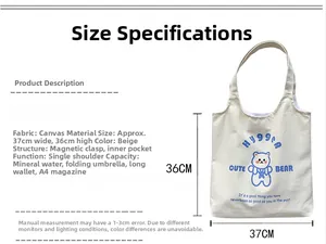 Tabella delle taglie della borsa tote in tela beige con chiusura magnetica e capacità A4