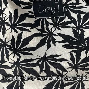 Grand sac cabas en toile avec motif de feuilles et étiquette Lucky Day pour femmes
