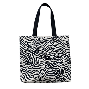 Grand sac cabas en toile à motif zèbre avec anses noires pour femme style décontracté