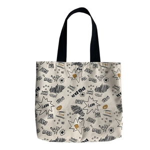 Large capacity off-white canvas tote bag with retro American street graffiti patterns