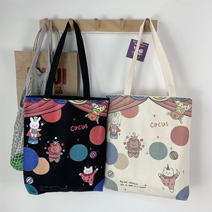 Circus Cartoon Druck Leinwand Tote Bag Große Kapazität Reißverschluss Schulter Handtasche Für Frauen Studenten Casual