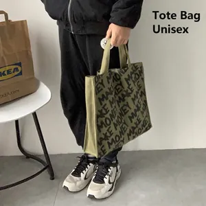 Army green canvas tote bag with black Make Money print for men and women
