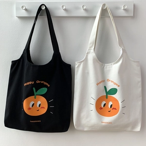 Borse tote in tela stile giapponese nero e beige con grafiche di arance carine