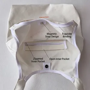 Borsa tote minimalista in tela color crema con tasca interna e chiusura magnetica