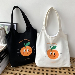Borsa Tote In Tela Donna Grande Capacità Stampa Arancia Cartone Animato Stile Giapponese Artistico Borsa Scuola