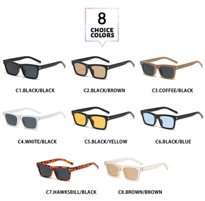 Detailed grid showing 8 classic square sunglasses color options from black to tortoise
