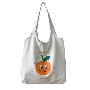 Borsa tote in tela bianca con stampa Happy Oranges e robuste tracolle per la spalla
