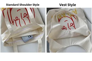 Comparison of classic shoulder strap and wide strap handle designs on canvas tote bag