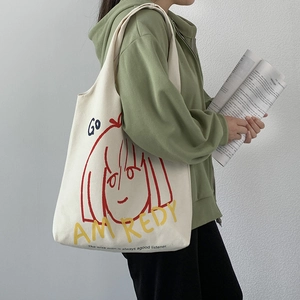 Artistic canvas tote bag with girl print and 'AM READY' text for students and daily commute