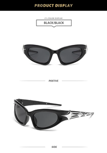 Détail de lunettes de soleil œil-de-chat avec décor d'étoiles argentées sur la branche