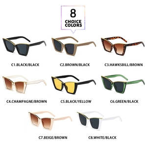 Cat-eye sunglasses collection in 8 colors with metallic frames and diverse lens tints