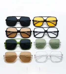 Detailed grid showing eight color variations of oversized square double-bridge sunglasses