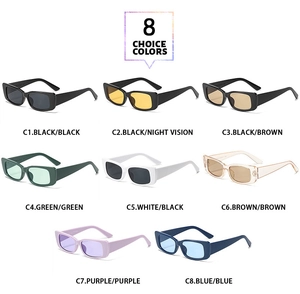 Vue détaillée montrant 8 options de couleurs pour lunettes de soleil rectangulaires