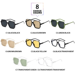 Close-up of double bridge square sunglasses in eight colors including black and brown