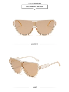 Detailansicht der champagnerfarbenen Halbrand-Sonnenbrille mit braunem Monoglas