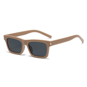 Retro square frame sunglasses in matte beige with dark lenses for outdoor street wear