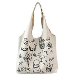 Borsa tote in tela minimalista con stampa floreale e grande capacità per scuola e ufficio