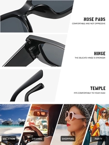 Détails des plaquettes de nez et charnières sur lunettes de soleil polygonales