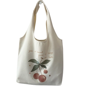 Minimalist canvas tote bag with cherry print and large capacity for daily use