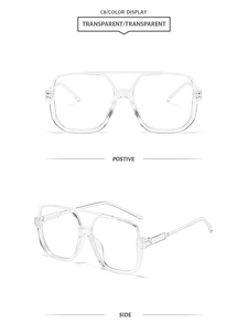 Front and side views of transparent double-bridge square oversized sunglasses C8