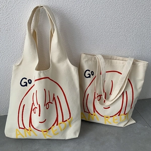 Artistic canvas tote bags with red girl illustration for daily commute and campus use