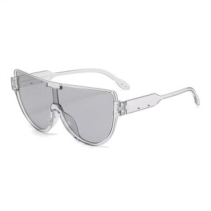 Modische Oversize-Halbrand-Sonnenbrille mit klarem Rahmen und hellgrauen Gläsern