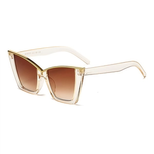 Fashion cat eye sunglasses with transparent frames and gold metal top bar accents