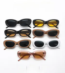 Detailed grid showing seven color variations of vintage oval sunglasses for outdoor fashion