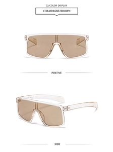 Front and side views of champagne oversized cycling sunglasses with brown shield lenses