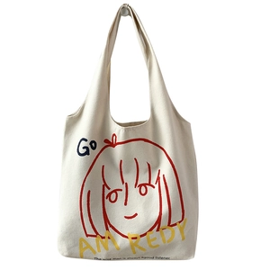 Artistic canvas tote bag for women featuring red minimalist girl sketch and Go print