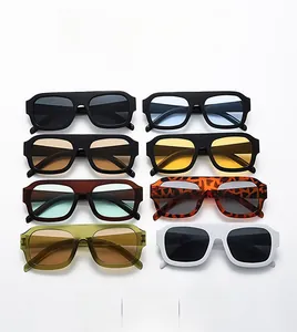 Detailed display of vintage square oversized sunglasses in various colors and lens tints