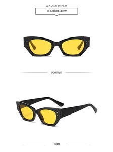 Lunettes de soleil noires polygonales avec verres jaunes, vues de face et de profil
