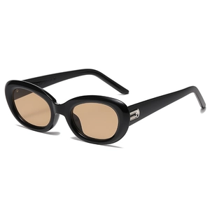 Vintage oval sunglasses with black frame and light brown lenses for outdoor fashion