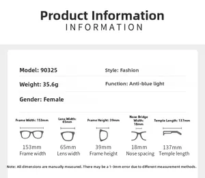 Detailed size chart for star rimless sunglasses with frame width 153mm and lens width 65mm