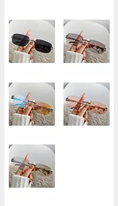 Detail view of star metal rimless sunglasses with carved temples in five color options