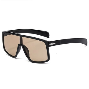 Flat-top cycling sunglasses with black frame and brown lenses in a 45-degree view